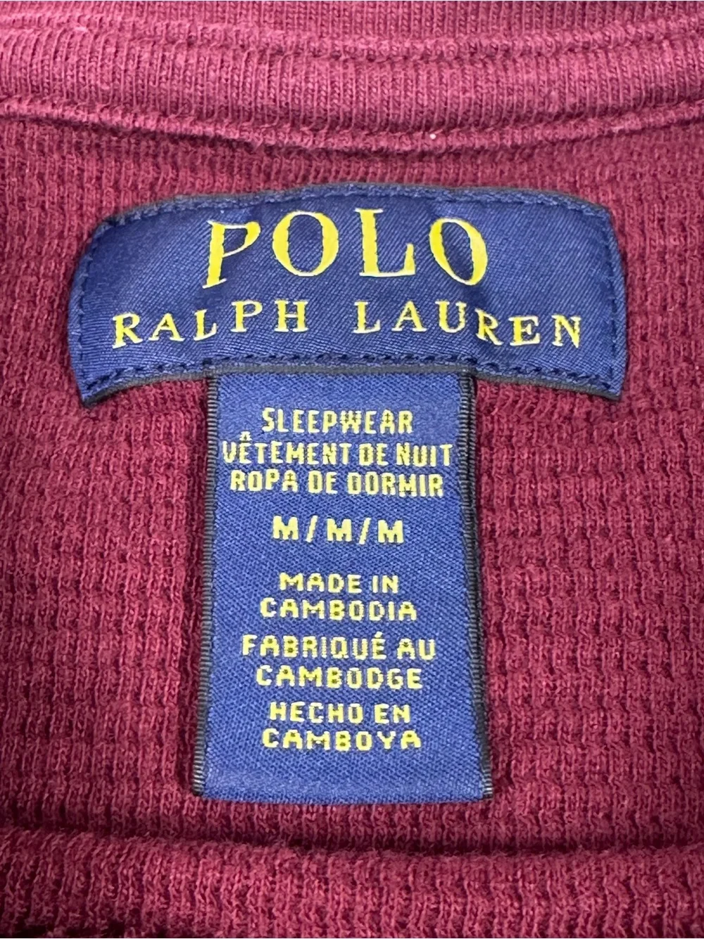 Polo Ralph Lauren Long Sleeves Waffle Knit Thermal Sleep Shirt In Burgandy M